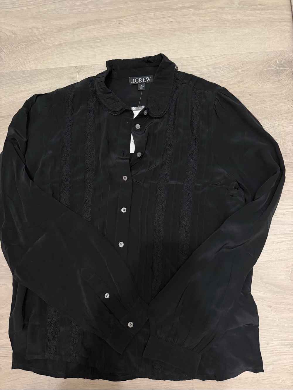 NWT J.Crew Black Pintuck & Lace Button-Front Shirt Jacket - Picture 2 of 4
